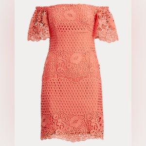 Lauren Ralph Lauren Coral Lace Off-the-Shoulder Dress